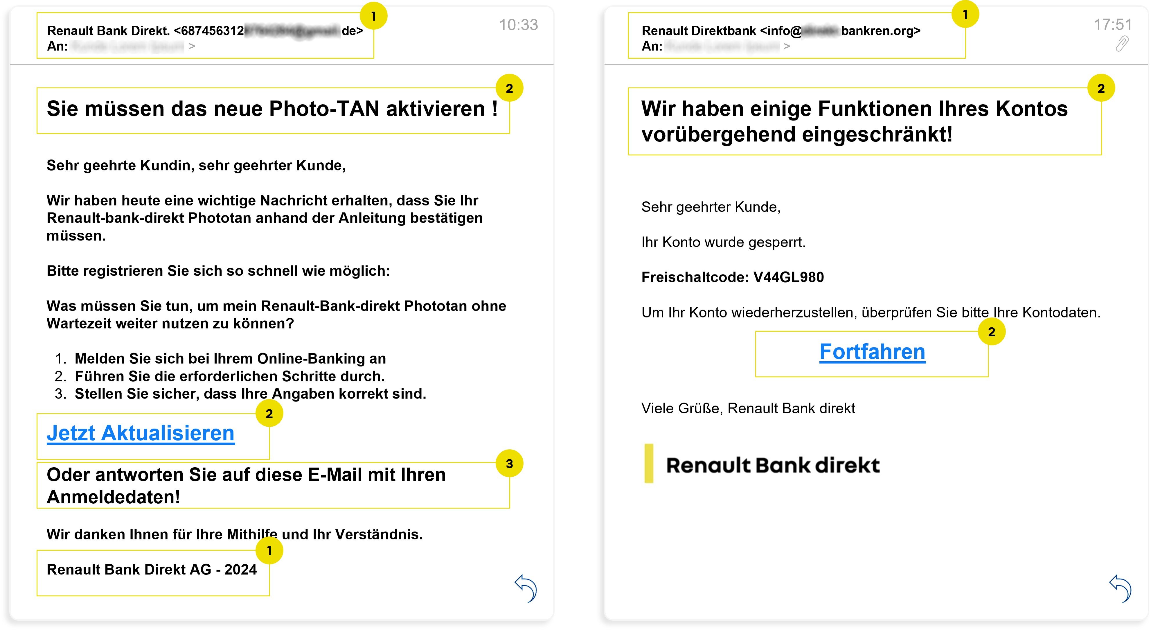 Beispiele von Phishing E-Mails 