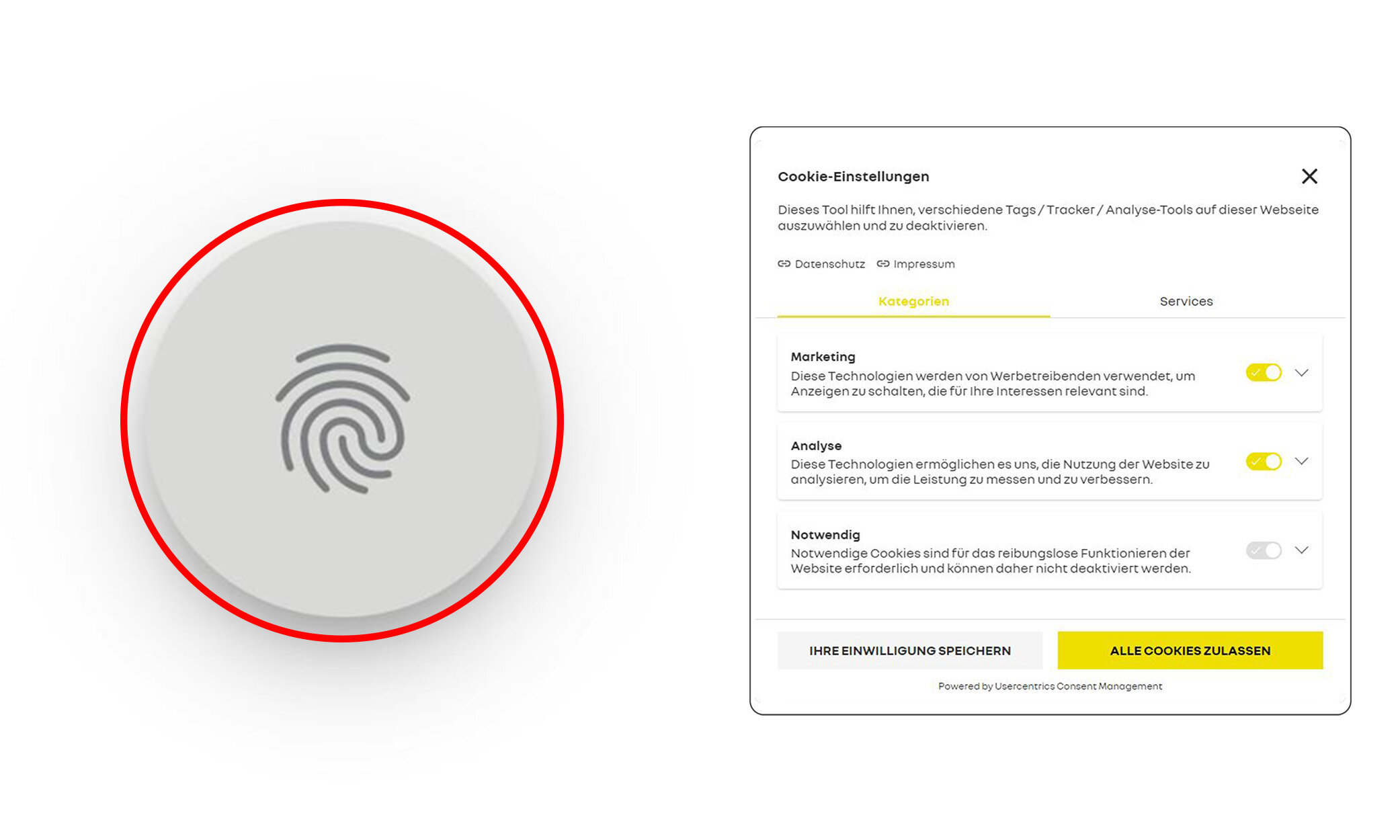 Screenhshot von den Cookie-Einstellungen